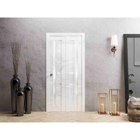 Sartodoors Sliding Closet Bi-fold Doors 72x84 inches White Solid Core Modern Interior QUADRO4088BF-GLOS-7284