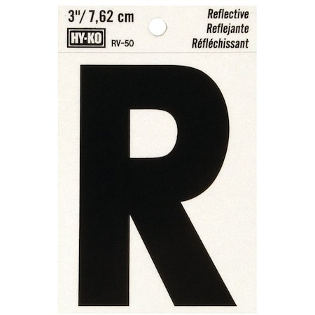 Hy-Ko Reflective Letter, Character: R, 3 in H Character, Black Character, Silver Background, Vinyl RV-50/R