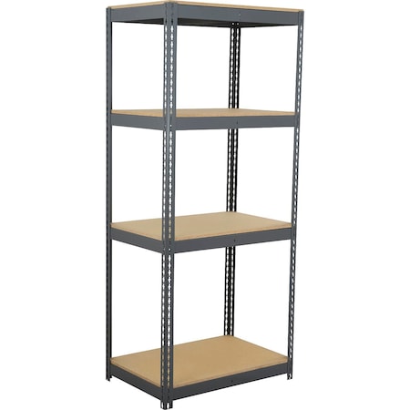 Global Industrial 4 Shelf, Heavy Duty Boltless Shelving, Starter, 36"W x 24"D x 84"H, Wood Deck B3164139