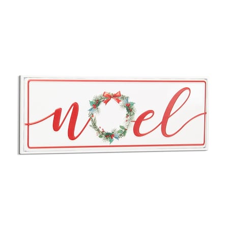 Homeroots 7" X 19" White and Red Christmas Noel Metal Wall Decor 634366