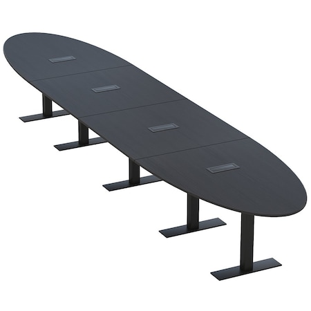 Skutchi Designs 18ft Conference Table With Power Unit | 16 Person Modular Oval Meeting Table | Harmony Series HAR-OVL-48X216-T.BK-U999ST19-EBLK