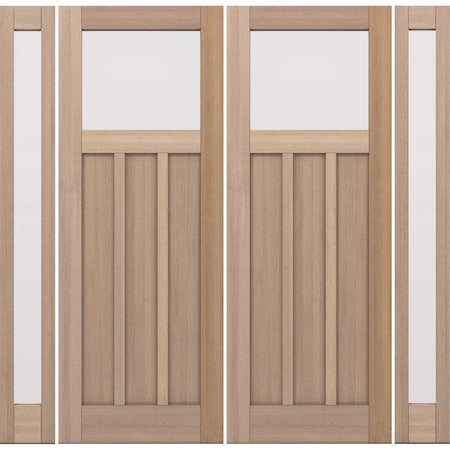 Doornmore Frame Size 103" x 98" [ 36" Door + 12" Sidelites ] LH Outswing, Mahogany Top View Exterior Double Door CRF-P3G1-SW-3696-G101-SL_2-2_LO