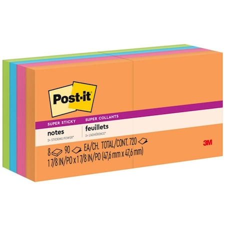 Post-It Pads in Energy Boost Collection Colors, 2" x 2", 90 Sheets/Pad, PK8 622-8SSAU