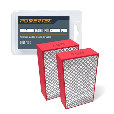 Powertec Diamond Hand Polishing Pads, for Polishing & Grinding Porcelain, Ceramic Tile, Glass, 100 Grit, 2PK 71905-P2N