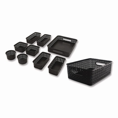 Advantus Plastic Weave Basket Bins, Assorted Sizes, Black, 10PK 38398