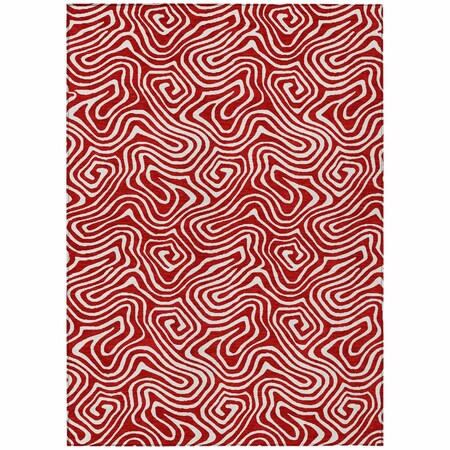 Homeroots 10' X 14' Red And Ivory Abstract Washable Indoor Outdoor Area Rug 599753
