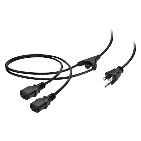 Monoprice Power Cord Splitter - NEMA 5-15P to 2x IEC 60320 C13_ 18AWG_ 10A_ SJT_ 27314