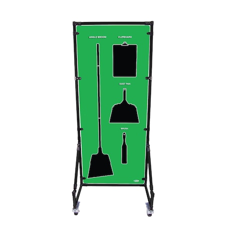 5S Supplies Housekeeping Shadow Board Broom Station V13, Green, Kit + Stand, No Text HSB-V13-GREEN-KIT-STAND-NO TEXT