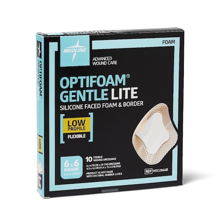 Medline Optifoam Gentle Lite Foam Dressing, 6in x 6in with Border, 100PK MSC2866B