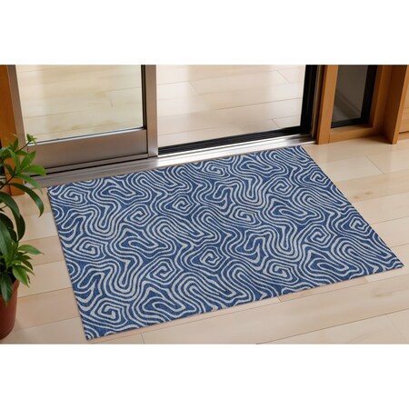 Homeroots 3' X 5' Navy Blue And Gray Abstract Washable Indoor Outdoor Area Rug 599820