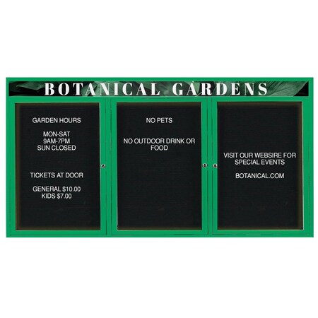 Aarco Illuminated Outdoor Enclosed Directory w/ Al Frame Header, Powder Coated Green, 36''Hx72''W OADC3672-3HIG