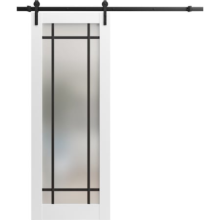 Sartodoors Sturdy Barn Door Frosted Tempered Glass Planum 2112 White 32x84 Solid Core Modern Interior PLANUM2112BD-B-WS-32 x 84