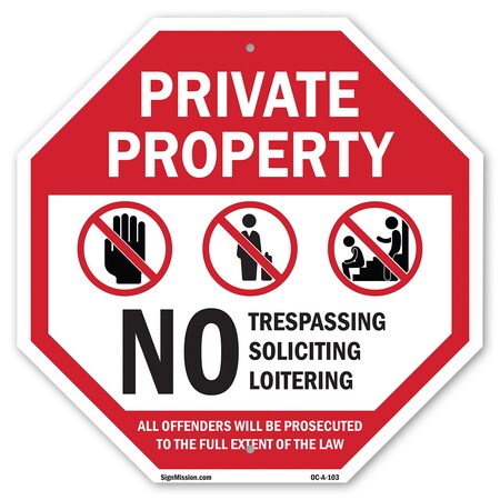 Signmission Private Property No Trespassing Sol, 10 Inch X 10 Inch, Aluminum Metal Signs OC-A-10-103
