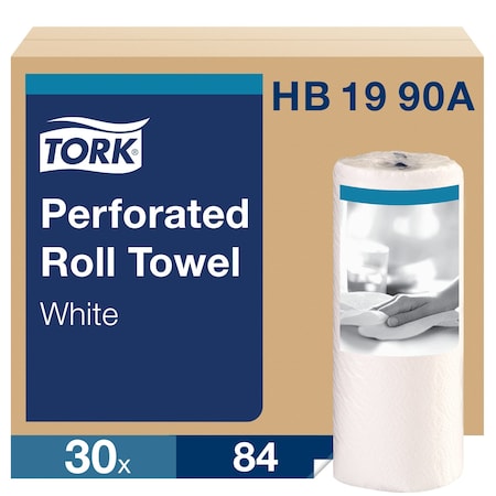 Tork Perforated Roll Paper Towel Roll, 2 Ply, 84 Sheets, 60 ft, White, 30 PK HB1990A