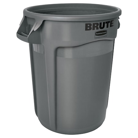 Rubbermaid Commercial BRUTE 32 gal Round Heavy Duty Plastic Can, Gray, None, Plastic, Not Applicable FG263200GRAY