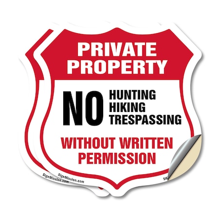 Signmission Private Property Shield Sign No Hunting, 18 inch X 18 inch, Vinyl Decal, 2PK SHI-D-2PACK-18-445