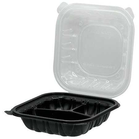 Hoffmaster PP Hinged Container Black/Clear Lid 9" x 9" x 3" , 3 Comp , Vented EHLPPBKCL-93