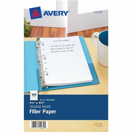 Avery Mini Binder Filler Paper 14230, 5-1/2" x 8-1/2", White, 100 Sheets 14230