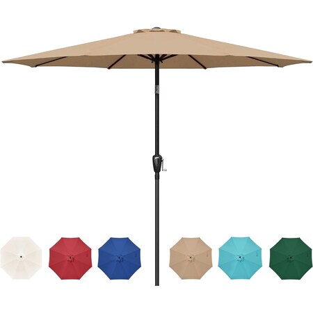Infinipower 9FT Outdoor Patio Umbrella with 8 Ribs, Table Umbrellas with Push Button Tilt/Crank, UV 3A88LGBRLA9TANV2
