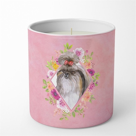 Carolines Treasures 10 oz Shih Tzu Pink Flowers Decorative Soy Candle CK4184CDL