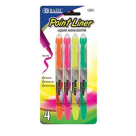 Bazic Products Bazic Pen Style Fluorescent Color Liquid Highlighters 4/Pack, 24PK 2317