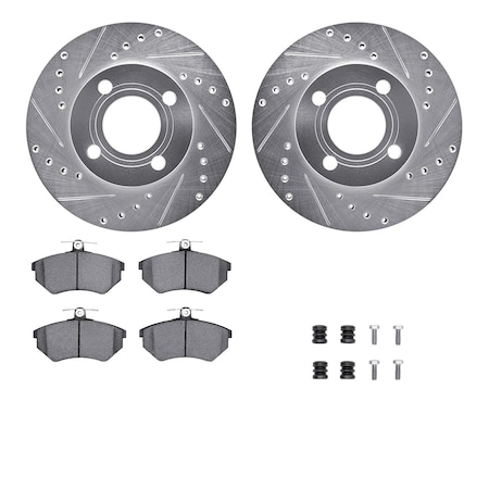 Dynamic Friction Co DFC Rotors-Drilled & Slotted-Silver w/ EURO 5000 Ceramic Brake Pads Incl Hdw 7612-73007