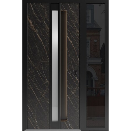 Vdomdoors Aluminum Door with Hidden Handle Hiddex 0155 Natural Noir Entry Steel Metal Modern Painted W36+12xH HIDDEX0155EXD-NOIR-W36+12xH80-RH-I