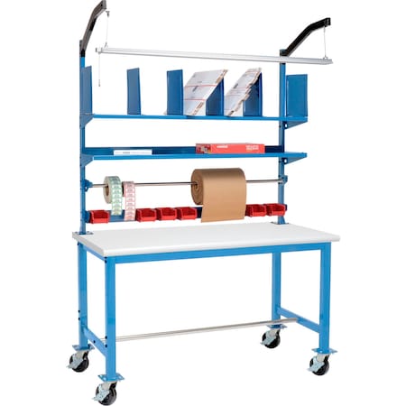 Global Industrial Mobile Packing Workbench W/Riser Kit, Laminate Safety Edge, 72"W x 36"D 412455A