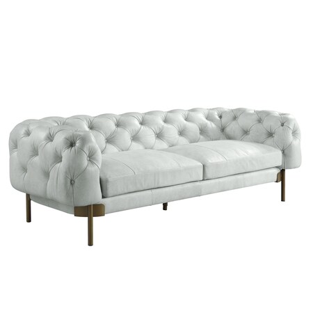 Homeroots 96" Light Slate Gray Top Grain Leather Sofa With Gold Legs 491346