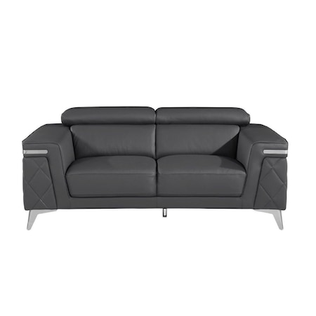Homeroots 70" Dark Gray And Silver Metallic Leather Loveseat 546377