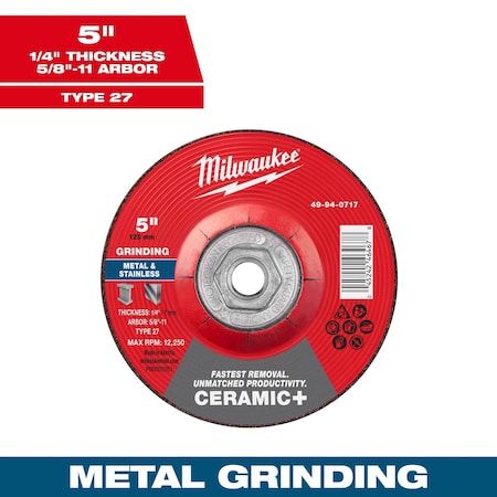 Milwaukee Tool Grinding Wheel, 5" dia. 49-94-0717