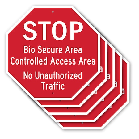 Signmission Stop Bio Secure Area Controlled Acc, 10 inch X 10 inch, Aluminum Metal Signs, 5PK OC-A-5Pack-10-247