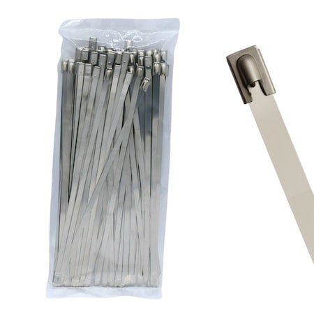 Cable Ties Unlimited Cable Tie, 8 in L, 150 lb Strength, 2 in Max Bundle Dia, 316 Stainless Steel, Silver, 100PK SSP8-LD