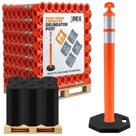 Jrex Safety 42 in T-Top Orange Traffic Delineator Post with 13 LB PVC Base, Full Pallet 96 DLTB-JR-ORG-42-FP-96