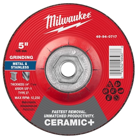 Milwaukee Tool Grinding Wheel, 5" dia. 49-94-0717