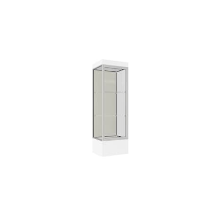 Ghent Lighted Floor Display Case 24x76x20, 12" Base, Satin 93LFWH-SN-WHT