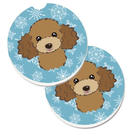 Carolines Treasures Snowflake Chocolate and Brown Poodle Set of 2 Cup Holder Car Coaster BB1690CARC