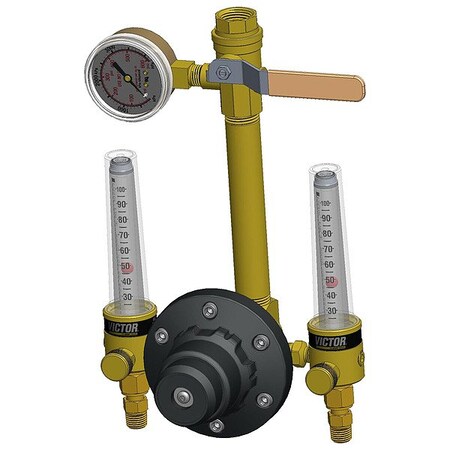 Victor Dual Flowmeter Regulator, Carbon Dioxide, Two Stage, 1/2 in Inlet, 1/4 in Outlet 0799-2196