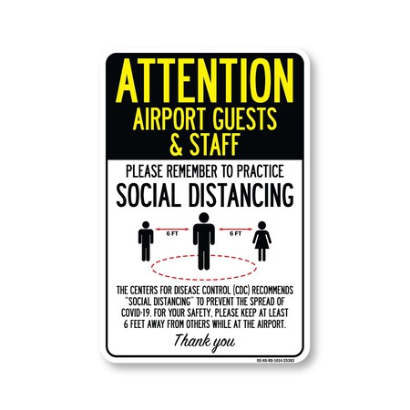 Signmission PSA Airport Guests And Staff Practice Social Distancing 14in X 10in Wall Graphic, NS-RD-1014-25383 OS-NS-RD-1014-25383