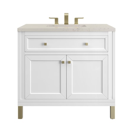 James Martin Vanities Chicago 36" Single Vanity, Glossy White, w/ 3 CM Siberian Silestone Top 503-V36-GW-3SFR