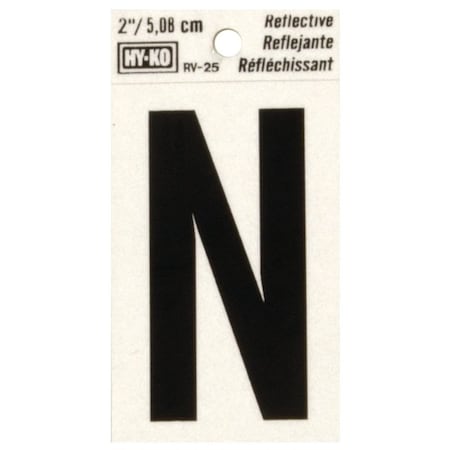 Hy-Ko Reflective Letter, Character: N, 2 in H Character, Black Character, Silver Background, Vinyl RV-25/N