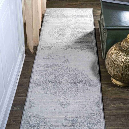 Jonathan Y Modern Persian Vintage Moroccan Medallion Light Gray 2 ft. x 10 ft. Runner Rug MDP103B-210