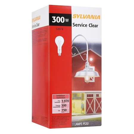 Sylvania Incandescent Lamp, C-9 Filament, Clear Lamp, 3.75 in Dia x 8.063 in L Dimensions, 300 W, PS30 Lamp 15740