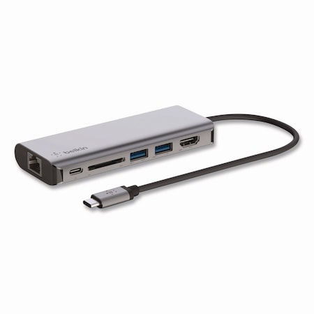 Belkin Connect 6-in-1 USB-C Multiport Adapter Hub, 6-Port, Gray AVC008BTSGY