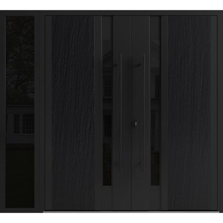 Vdomdoors Aluminum Double Doors Dekton 0163 Ardesia Nero 1 Sidelight Entry Door Painted (W86xH96) Right hand DEKTON0163DEXD-ARD-W72+14xH96-RH-O