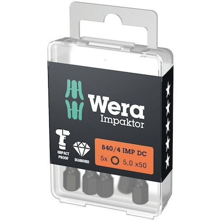 Wera 840/4 IMP DC Hex-Plus DIY Impaktor bits, 5 x 50 mm, 5 pieces 5057645001