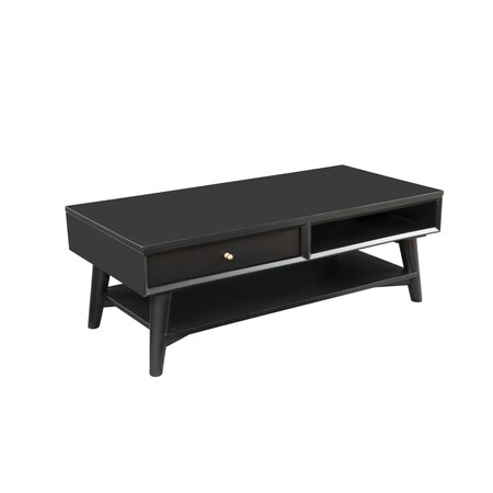 Homeroots 48" Black Solid And Manufactured Wood Coffee Table With Drawer 524171