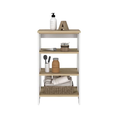 Homeroots 17" Natural And White Wood Freestanding Bathroom Vanity 543577