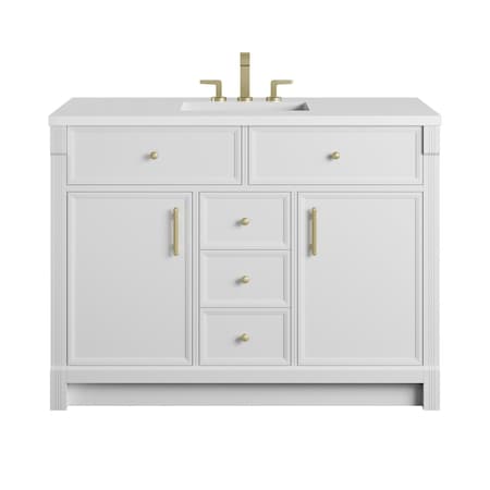 James Martin Vanities Bellshire 48" Single Vanity, Bright White w/ 3 CM White Zeus Silestone Top 660-V48-BW-3WZ
