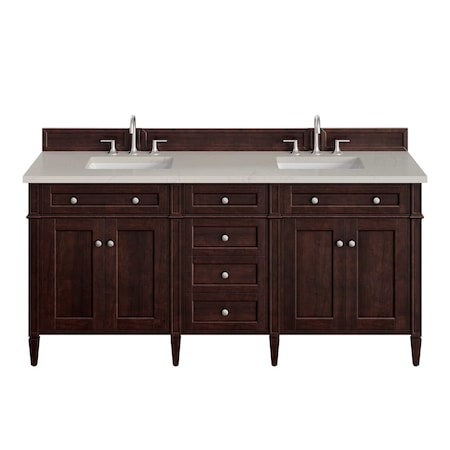 James Martin Vanities Brittany 72" Double Vanity, Burnished Mahogany, w/ 3 CM Siberian Silestone Top 650-V72-BNM-3SFR